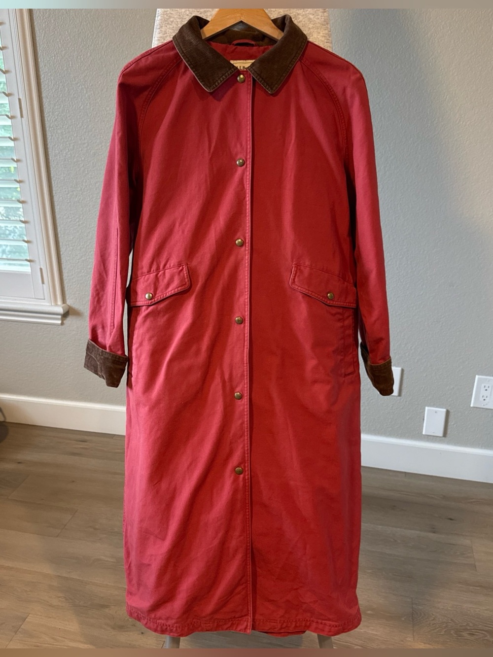 Vintage LL Bean Womens XL PETITE Long Barn Coat Red Aztec Lined Corduroy Ranch